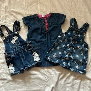 18mo.  3 Girls denim pieces. Great condition. 1overall 2 jumpers name brands.